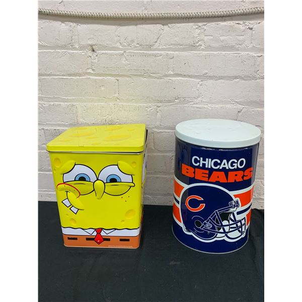 2 Collectible Trash Tins Spongebob and Chicago BEars