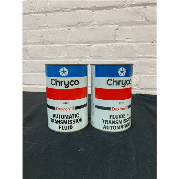 Lot of 2 Vintage FULL Cryco Transmission Oil Tins Cans 1 Litre