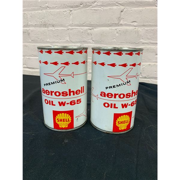 Pair of FULL Vintage Premium Aeroshell Oil W-65 SHELL Oil Tins Cand