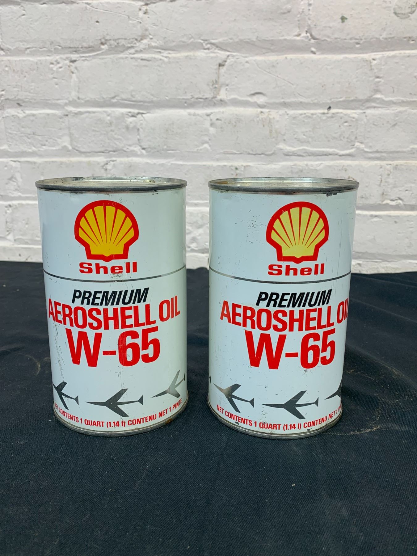 Aeroshell 65 Pair of Vintage FULL SHELL Premium Aeroshell Oil W-65 Motor Oil Tins ...