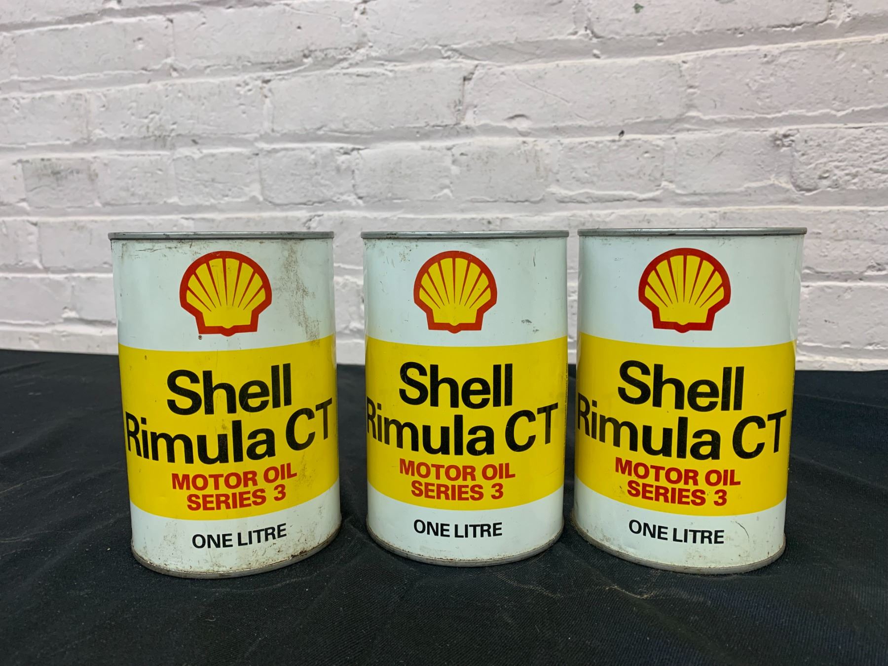 Lot of 3 FULL Vintage 1 Litre SHELL Rimula CT Motor Oil