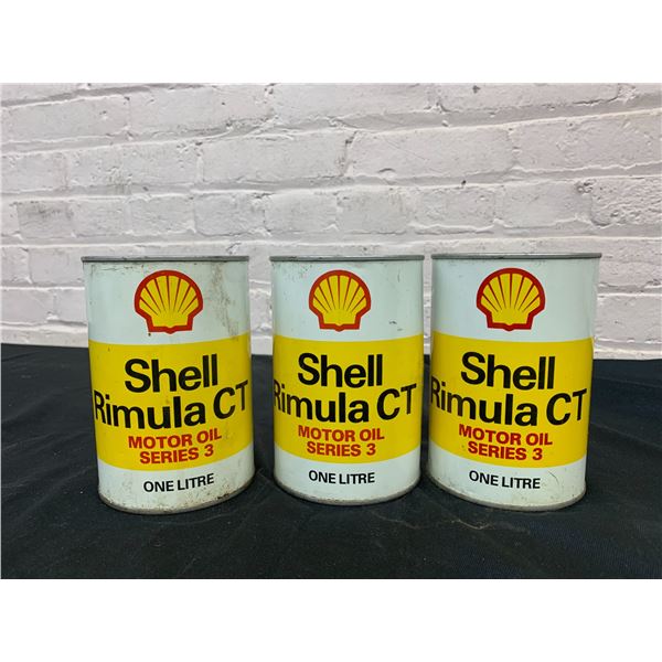 Lot of 3 FULL Vintage 1 Litre SHELL Rimula CT Motor Oil