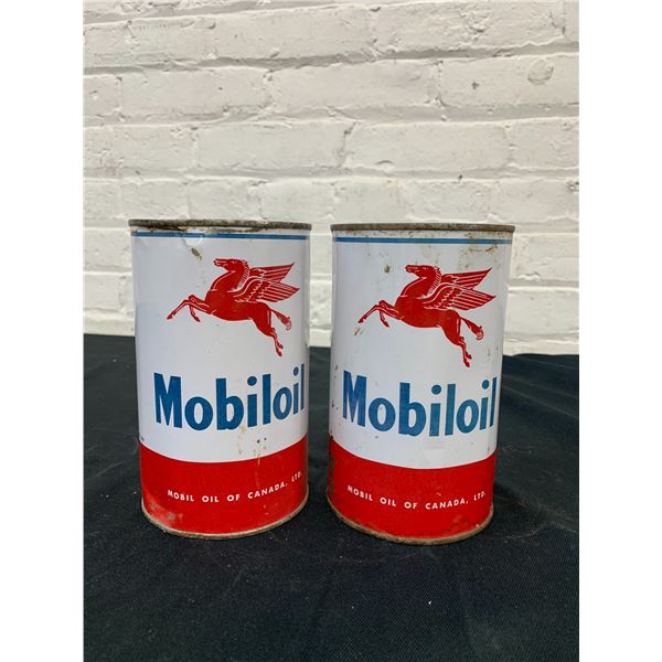 Lot of 2 Vintage FULL Mobiloil Motor Oil Can Tins