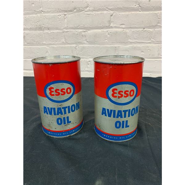 Lot of 2 FULL Vintage ESSO Aviation Oil Tin Cans