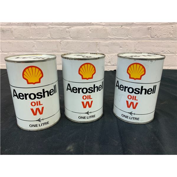 Lot of 3 Aeroshell Oil W 1 Litre Tin Cans