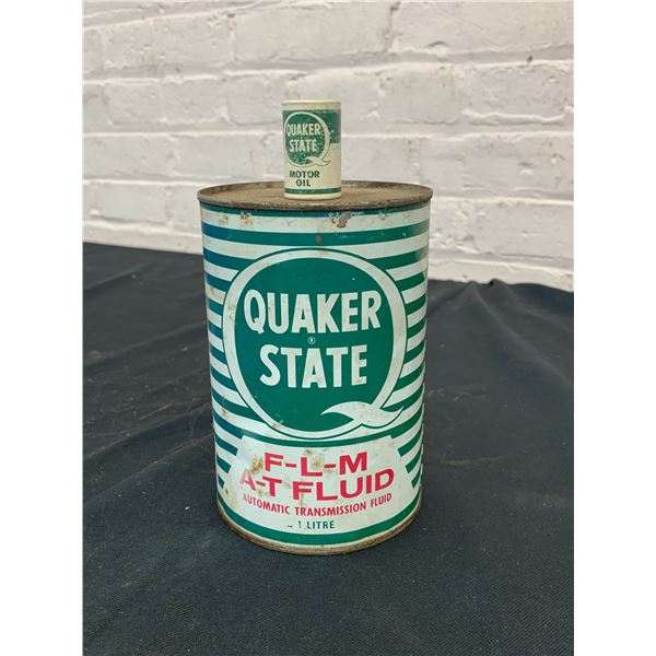 Quaker State F-L-M A-T Fluid Automatic Transmission Fluid FULL Tin and Salt Shaker Miniature