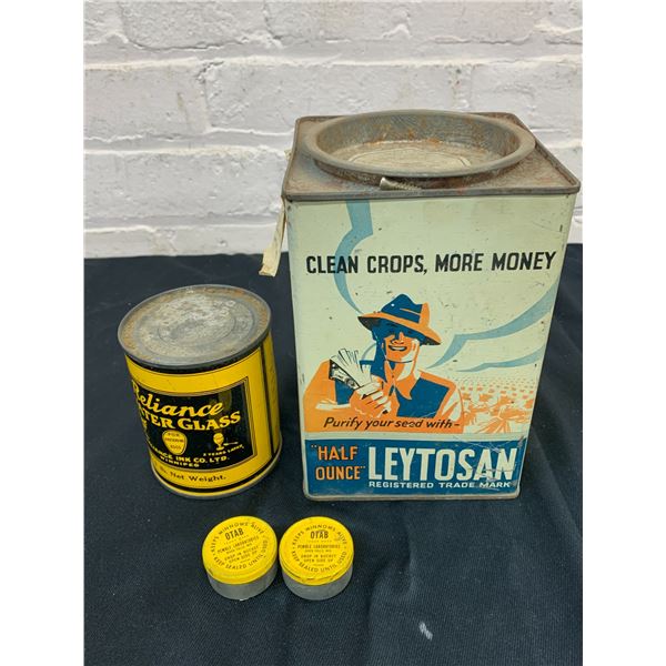 Lot of 4 Vintage Tins Leytosan Half Ounce, Reliance After Glass, OTAB