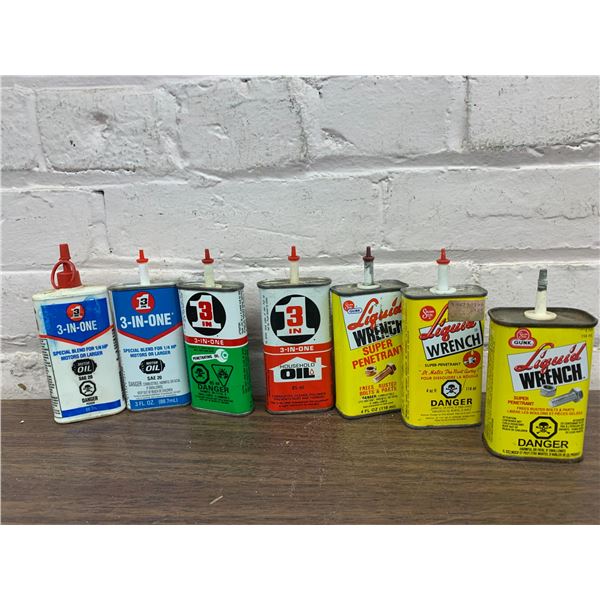 Lot of 7 Vintage Oil Tins 3-in-1 Penetrating Oil, Motor Oil, Liquid Wrench