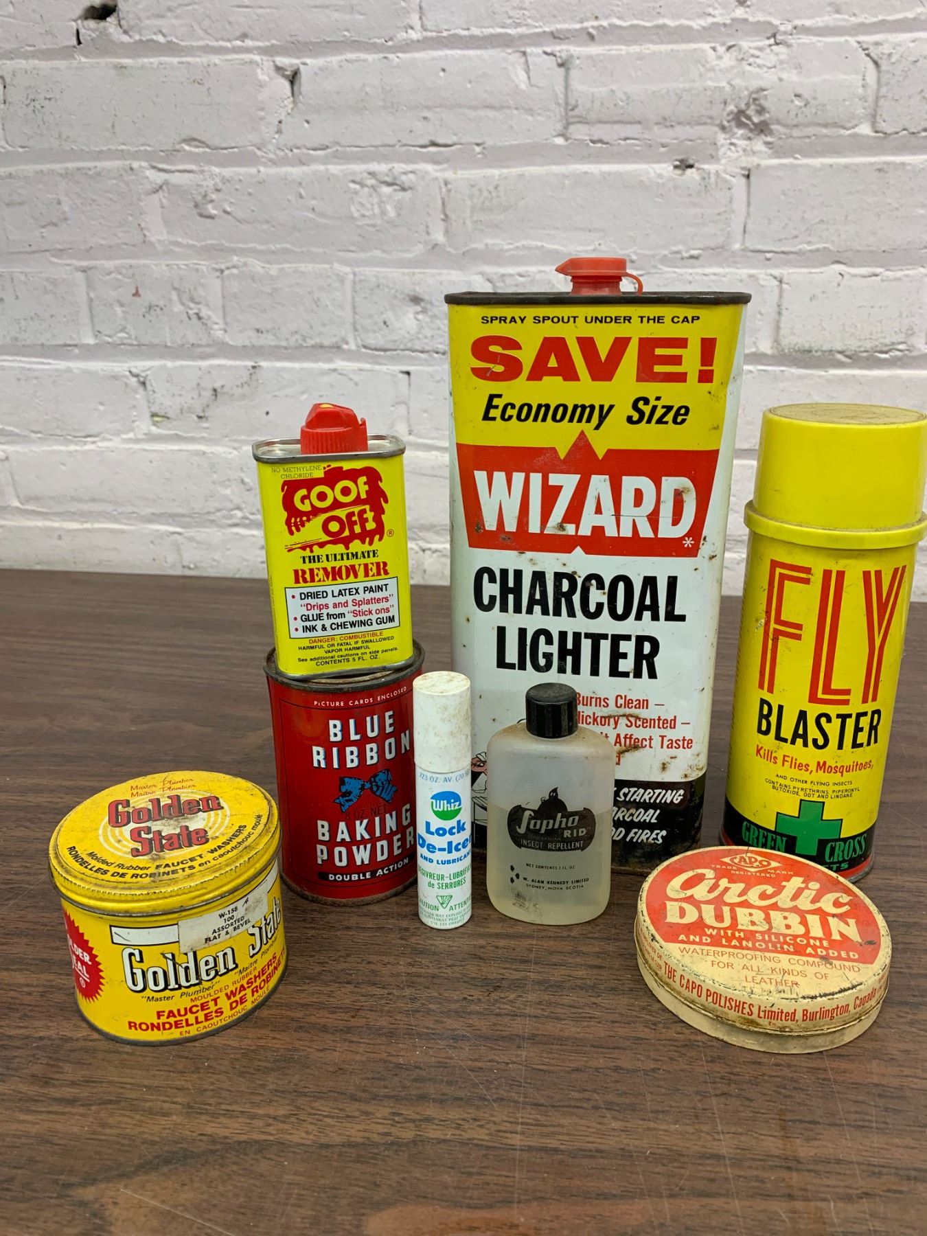 Lot of 8 Vintage Household Tin Cans Wizard Charcoal Lighter, Fly ...