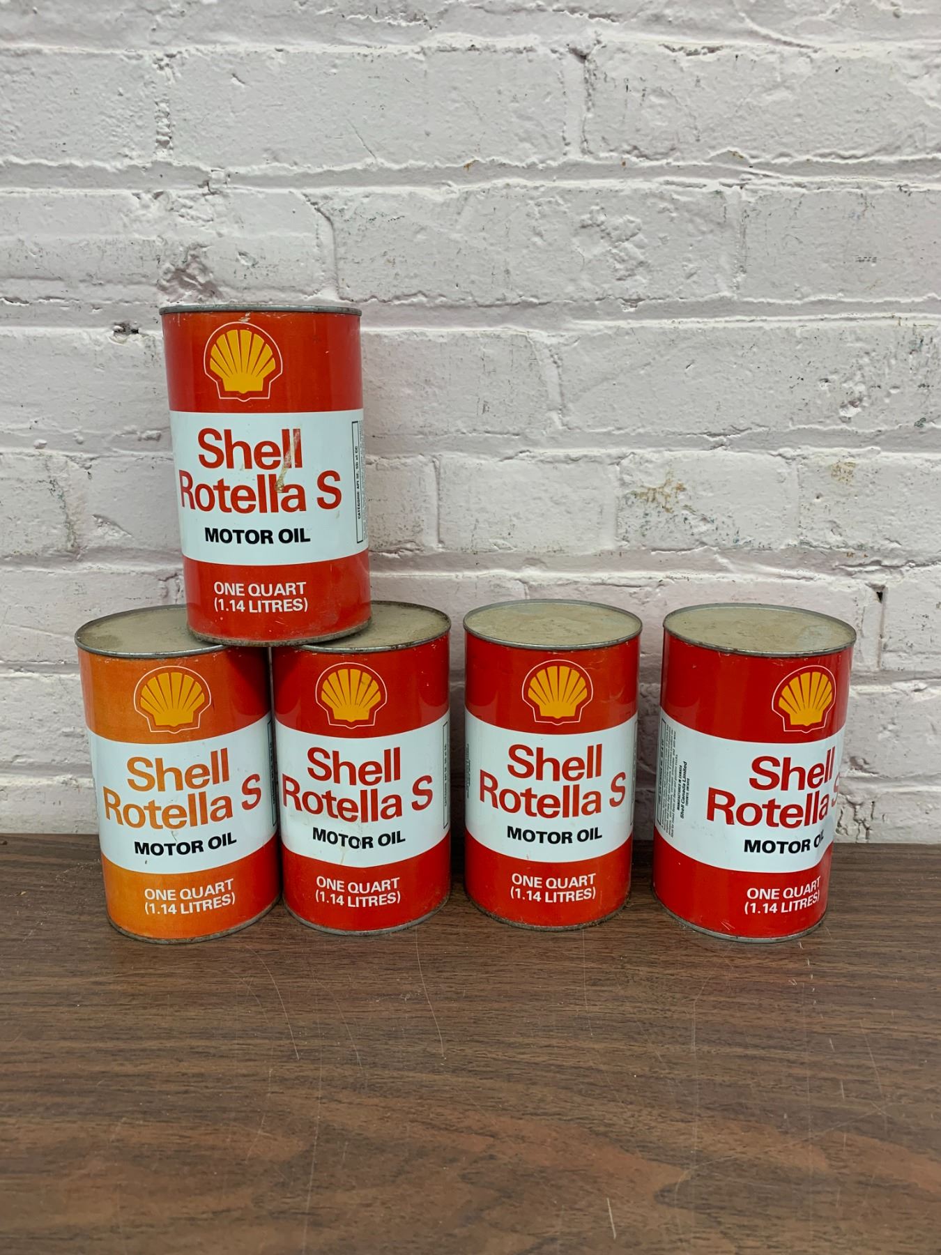 Lot of 5 FULL Vintage Shell Rotella S Motor Oil Tins Cans 1 Quarts