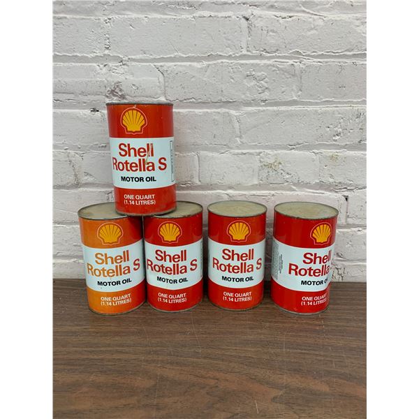 Lot of 5 FULL Vintage Shell Rotella S Motor Oil Tins Cans 1 Quarts