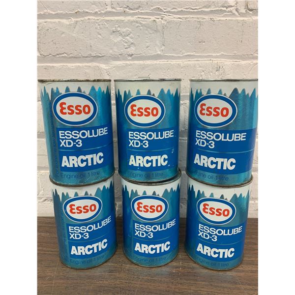 Lot of 6 FULL Vintage Tin Cans Esso Arctic Essolube XD-3