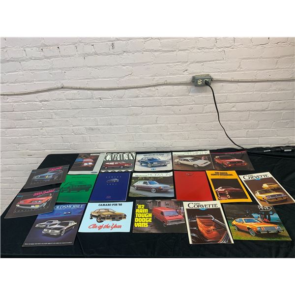 Lot of 18 Automotive Car Brochures Pamphlets Chevrolet, Chevette, Pinto, Corvette, Malibu, etc 80s
