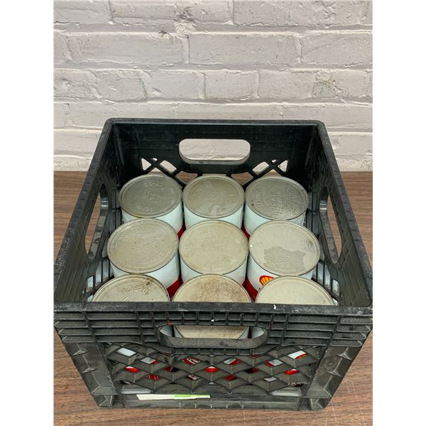 Crate of 9 Vintage FULL Shell Motor Oil Tins 1 Quart X-100