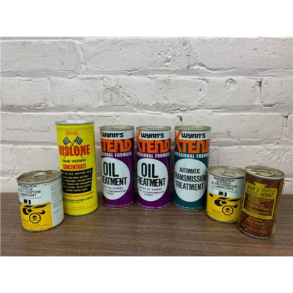 Lot of 7 Vintage FULL Oil Treatment, Rislone, Lubricant, etc Household Tins