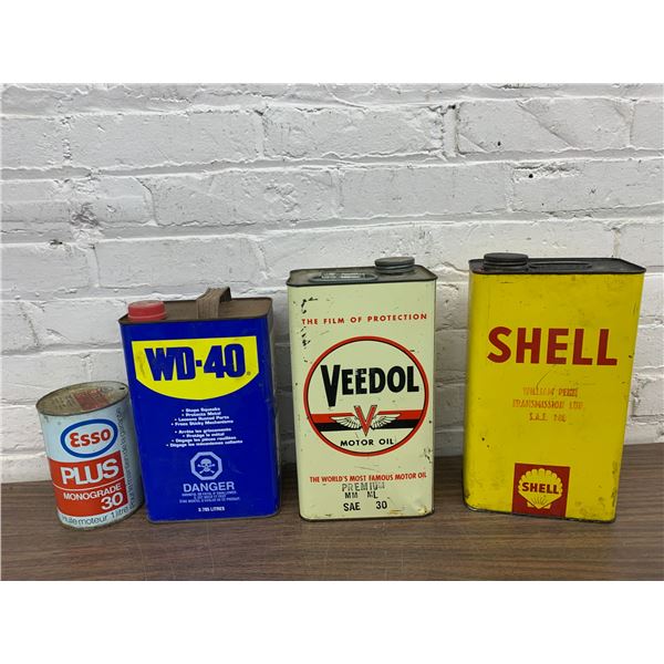 Lot of 4 WD-40, ESSO Plus Monograde, Veedol, SHELL Transmission Fluid