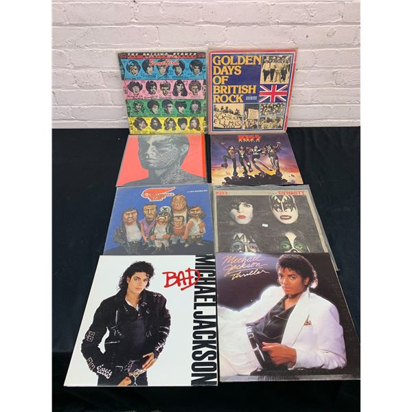 Lot of 8 Vinyl Records LPs Michael Jackson Thriller, Bad, Rolling Stones, KISS