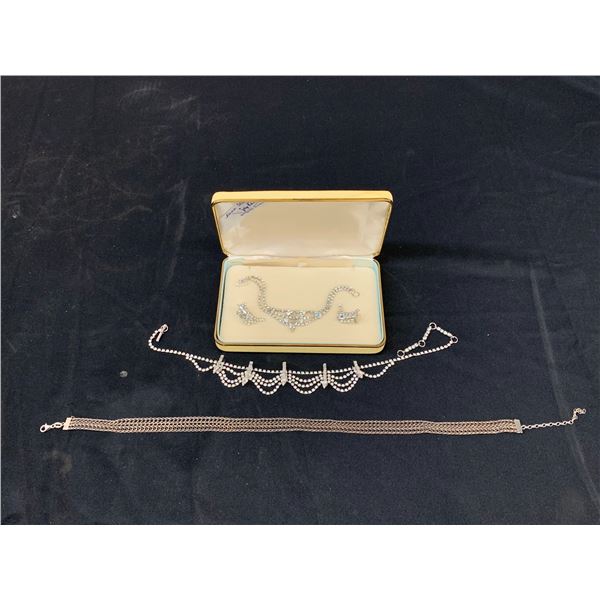 Marked Sterling & Rhinestone Jay Kel Necklace and Earrings Set, 925 Sterling Choker