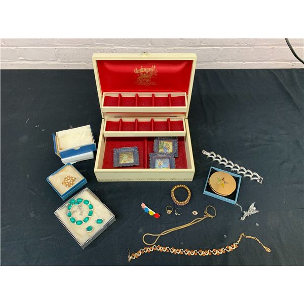 Jewellery Box and Assorted Costume Jewellery. 1 Marked Sterling Ring
