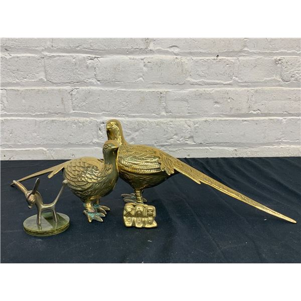 Pair of Brass Pheasants, 3 Wise Monkeys and England Donkey Figurine
