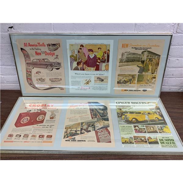Pair of Framed Vintage Advertisements Magazine Clippings circa 1950s