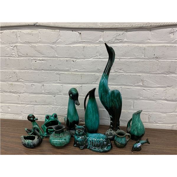 11pcs of Vintage Blue Mountain and Blue Mountain Style Pottery Figurines, Jugs, Vases, Soap Frog
