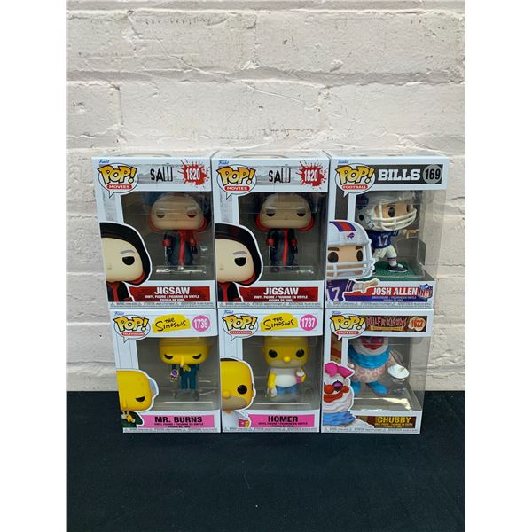 Funko Pop Lot of 6 ft. Josh Allen, Simpsons: Homer Simpson & Mr. Burns + Horror Movie Villains