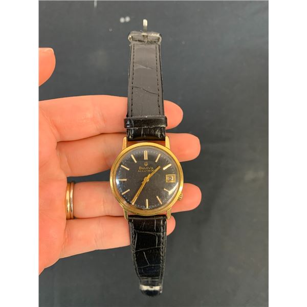 Bulova Accutron Vintage Men's Wristwatch Black Leather Strap