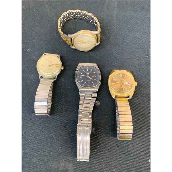 Lot of 4 Vintage Wrist Watches Vintage Automatic Seiko, Solar, Goldfield, Acqua *need crystals*