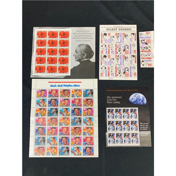 Lot of Vintage UNUSED Stamp Sheets USA American 25th Anniversary Moon Landing, Rock & Roll Legends,