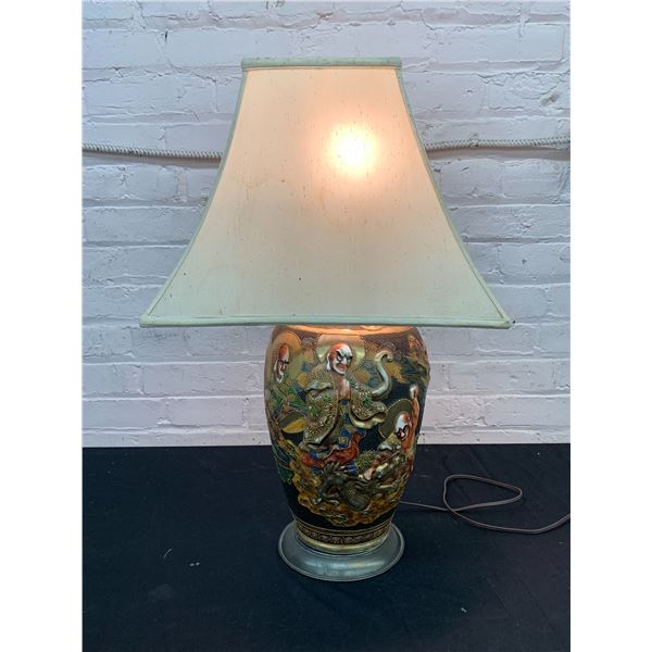 Asian Satsuma Hand Painted Ceramic Table Lamp *works