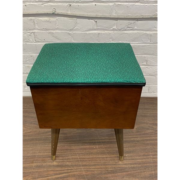 Wooden Sewing Stool Storage Box w Contents 19"