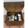 Image 3 : Wooden Sewing Stool Storage Box w Contents 19"