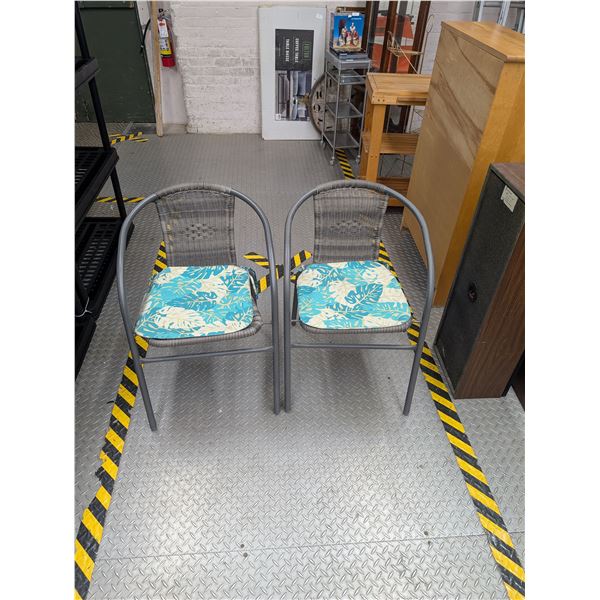 Pair of Patio Chairs Wicker Back Metal Frame