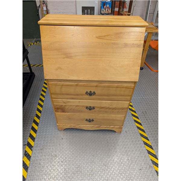 Blonde Wood Dropdown Secretary Desk 3 Drawer