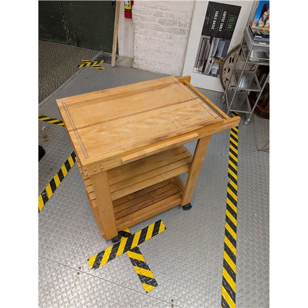 Rolling Wooden Butcher Block Top Kitchen Cart