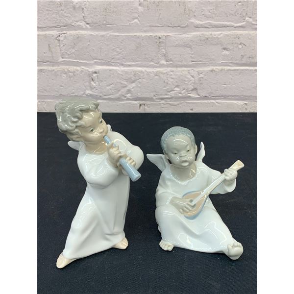 Pair of Lladro Porcelain Musical Angels Trumpet and Strings