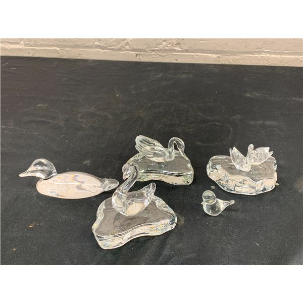 Lot of 5 Villeroy and Lenox Vintage Crystal Swan on Pond, Duck Figurines