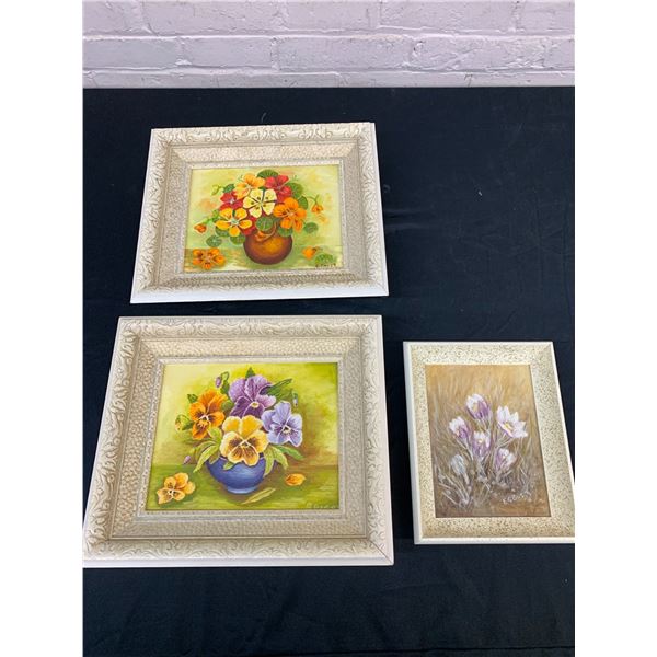 Lot of 3 Framed Original Paintings, Flowers