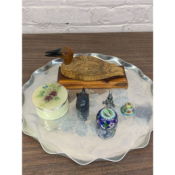 Tray with Trinkets and Trinket Container, Duck Figurine etc