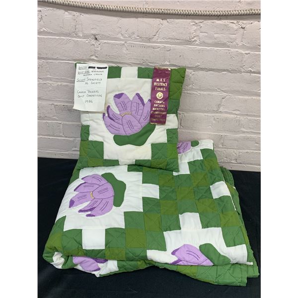 Manitoba Crocus Floral Hand Quilted Blanket and Pillow, Competition Winner