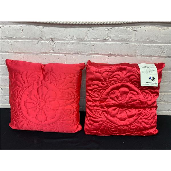 Pair of Red Satin Throw Pillows, Handmade Competition Pieces