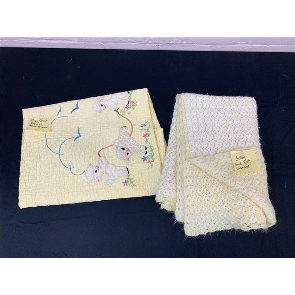 Lot of 2 Vintage Handmade Baby Quilts Yellow