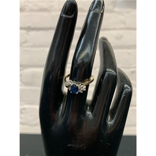 10k Gold Size 8 Women's Ring with Blue Stone & Small Diamonds