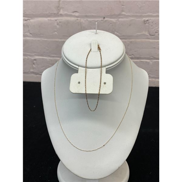 Marked 14k Gold Dinty Chain Necklace and 10k Gold Dainty Chain Bracelet