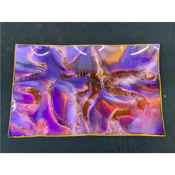 Leather Back Art Glass Rectangular Serving Dish 8.5" x 14"