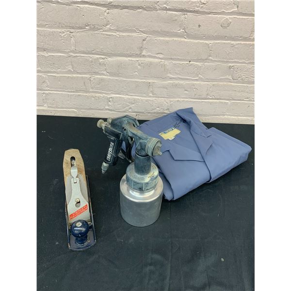 3pcs Stanley Handyman Wood Planer, Craftsman Air Sprayer and Vintage Blue Coveralls