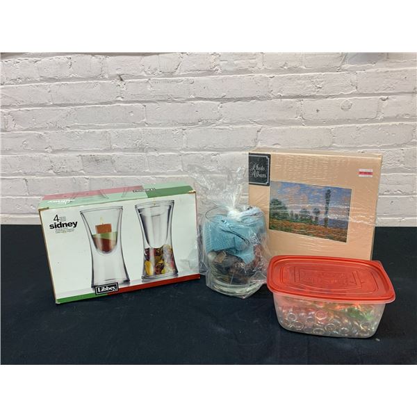 Lot of Household Candle Holders, Vases, Glass Beads, Photo Album