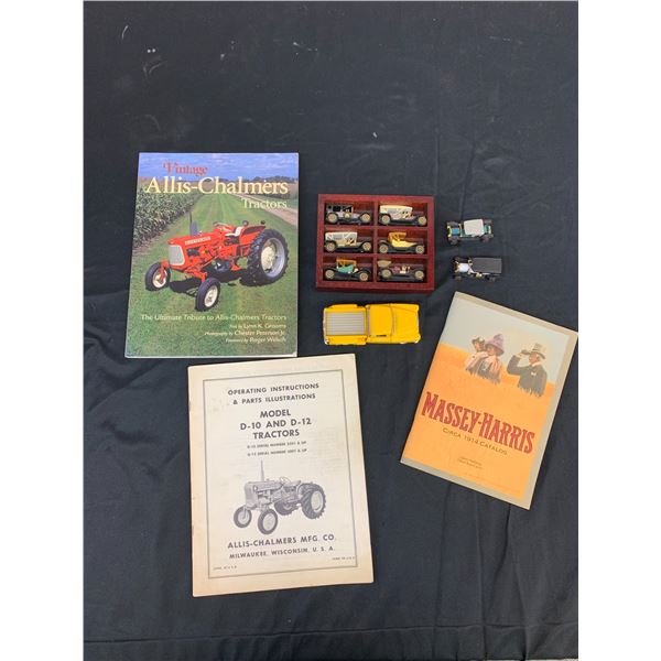 Vintage Die Cast Collectible Cars in Hanging Case, Kinsmart Yellow Truck, Automotive Books