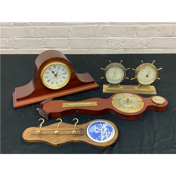 Lot of 4pcs Barometers, Mantle Clock, Key Hanger, etc
